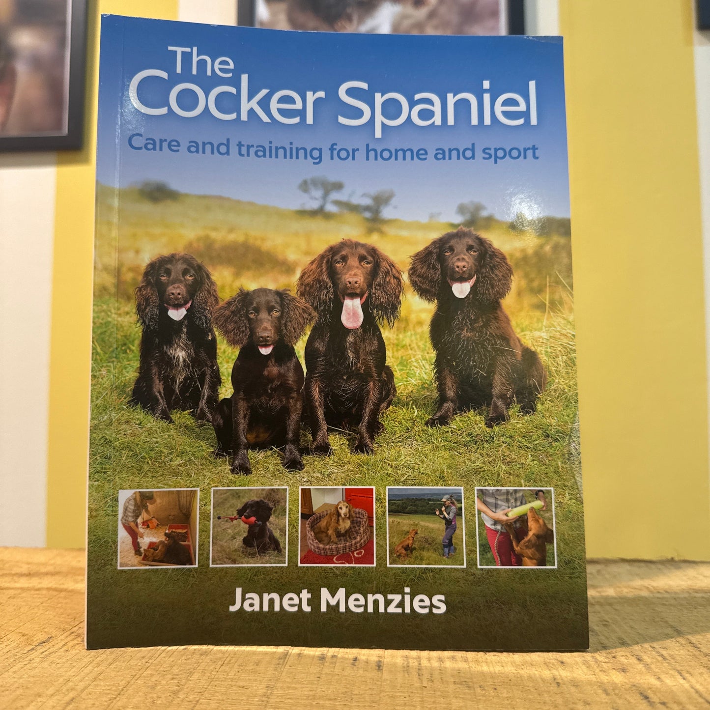 A book titled 'The Cocker Spaniel' by Janet Menzies, featuring photographs of cocker spaniel dogs on the cover.