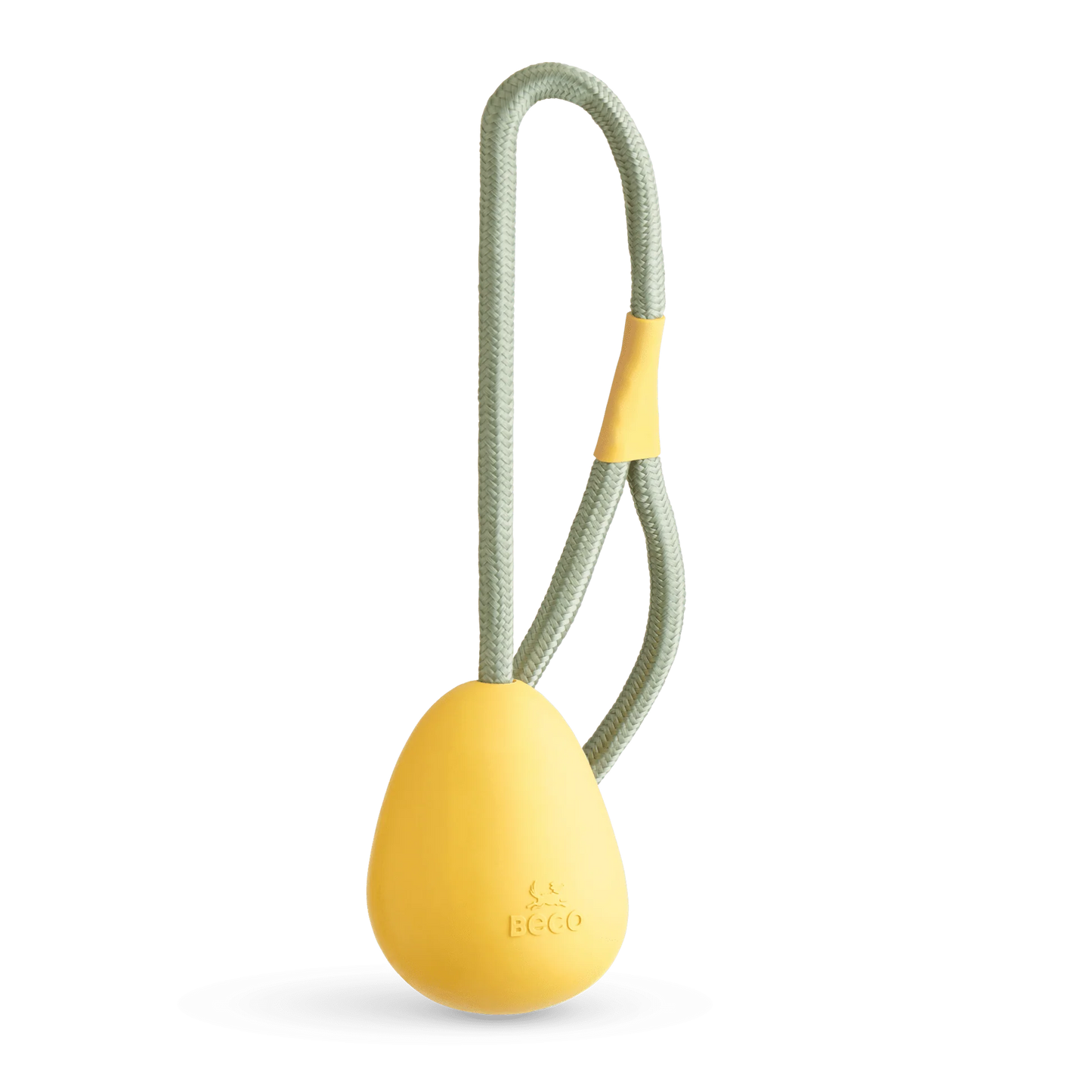 The Beco Slinger by The Tetbury Pet Shop & Grooming is an orange natural rubber fetch ball on a gray rope loop with an orange grip, designed for fun, interactive play with your dog.